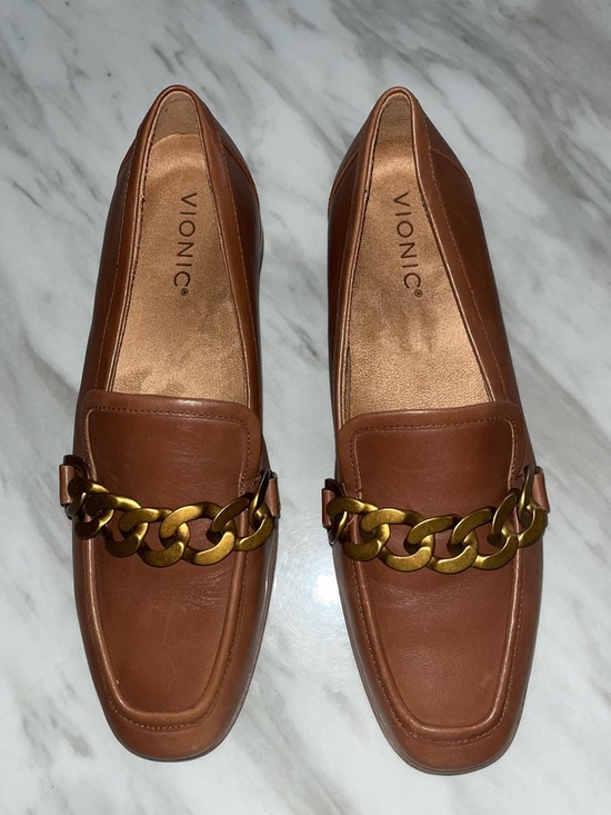 Vionic Shoes - Vionic Brown Leather Loafers with Gold Chain Accent